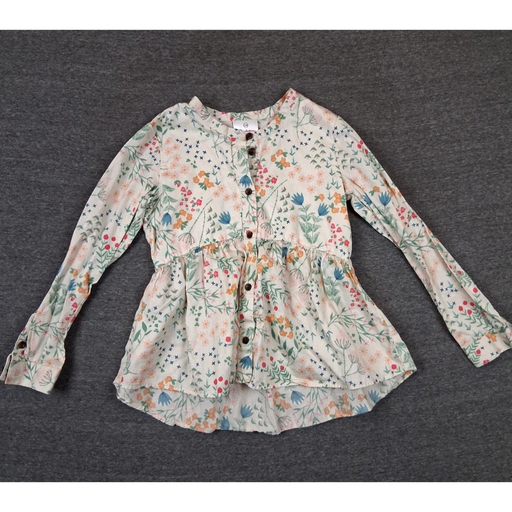 Hanna Andersson Girls Top 8 White Floral Botanical Cotton Whimsy Fun Art Nature